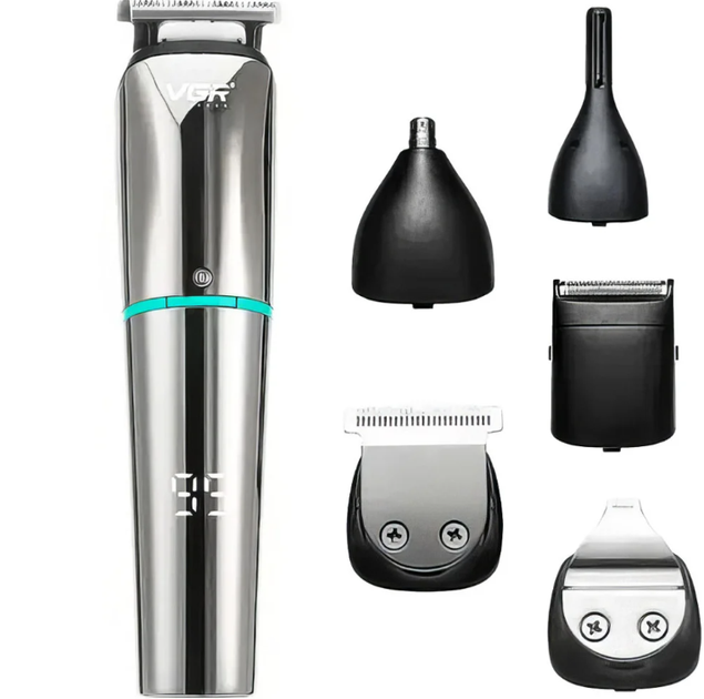 Тример VGR V-101 6в1 акумуляторний з дисплеєм для стрижки волосся/бороди/носа/вух/брів (ML-04439)