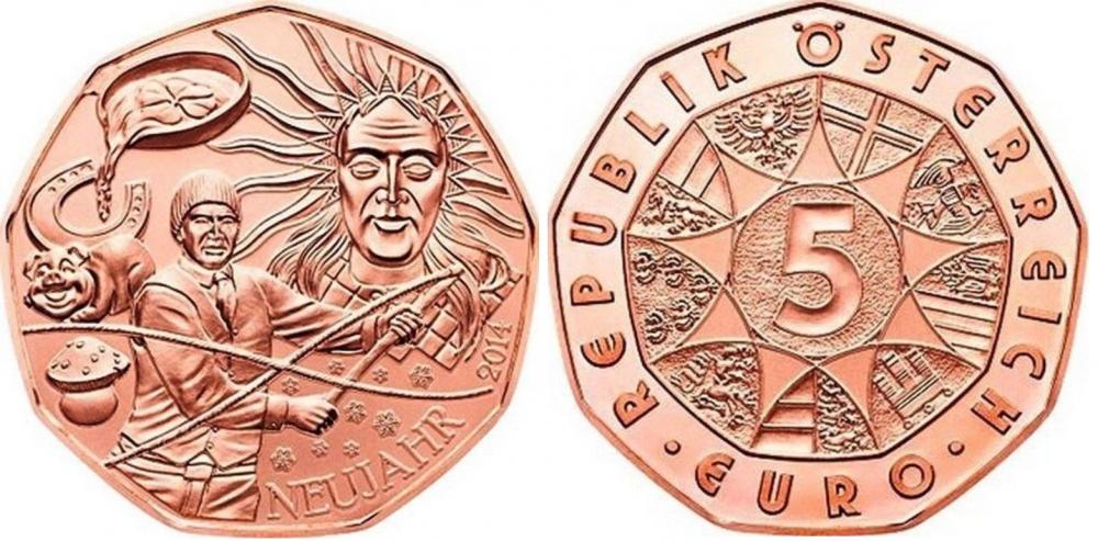 Колекційна монета Австрія 5 євро 2014 Новий рік UNC (KM#3228)