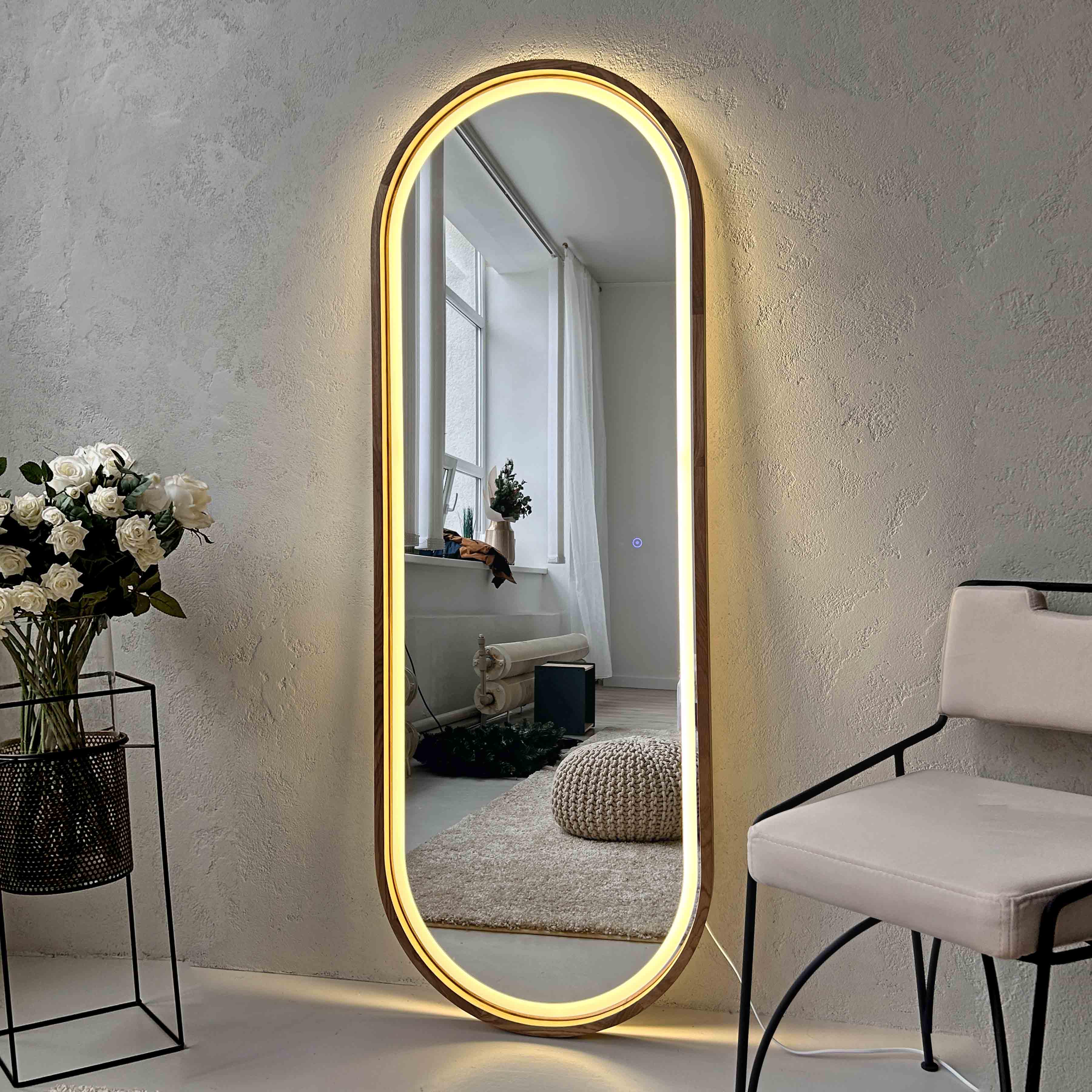 Підлогове дзеркало ростове капсула Luxury Wood Natural Oak дерев’яне з LED-підсвіткою 170x70 см Дуб
