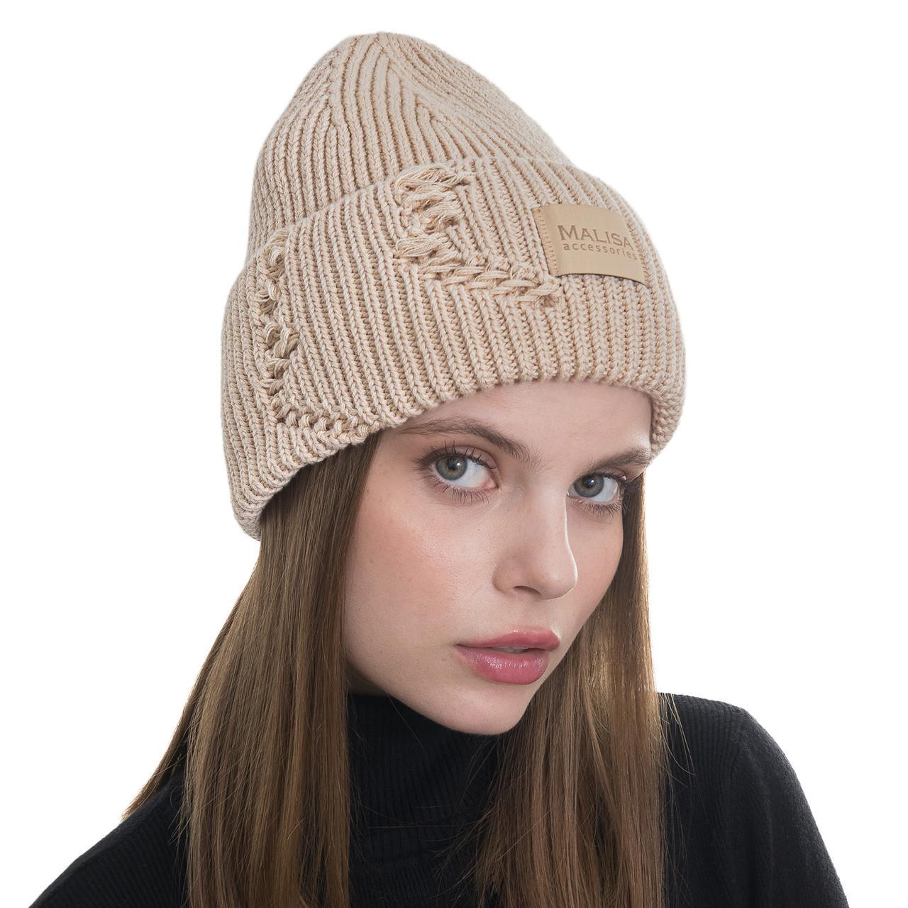 Шапка женская Malisa БРУНО без подкладки рваная с эмблемой на отвороте one size Бежевый (274128) - фото 1 Шапка женская Malisa БРУНО без подкладки рваная с эмблемой на отвороте one size Бежевый (274128) - фото 1