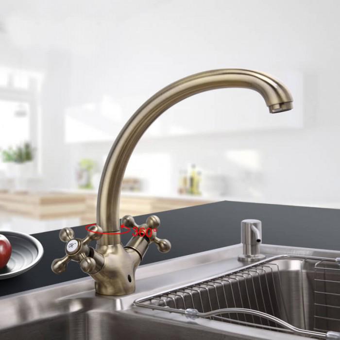 Змішувач для кухні Frap F4219-4 1036116 двовентильний Бронзовий (102608) - фото 3