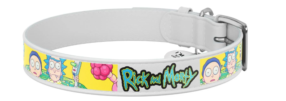Ошейник для собак Waudog Design Рик и Морти с QR паспортом кожа 1 L 38-49 см х 25 мм x Белый (3605-0280-15)