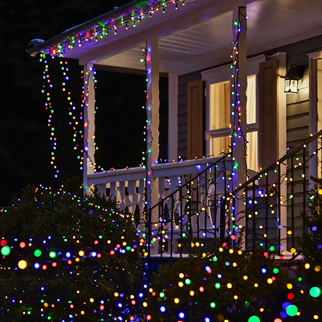 Гирлянда сетевая новогодняя нить уличная Рождественская фея 50 м 500 LED диодов IP 65 черный провод свет Разноцветный (CF500L50MBML) - фото 7