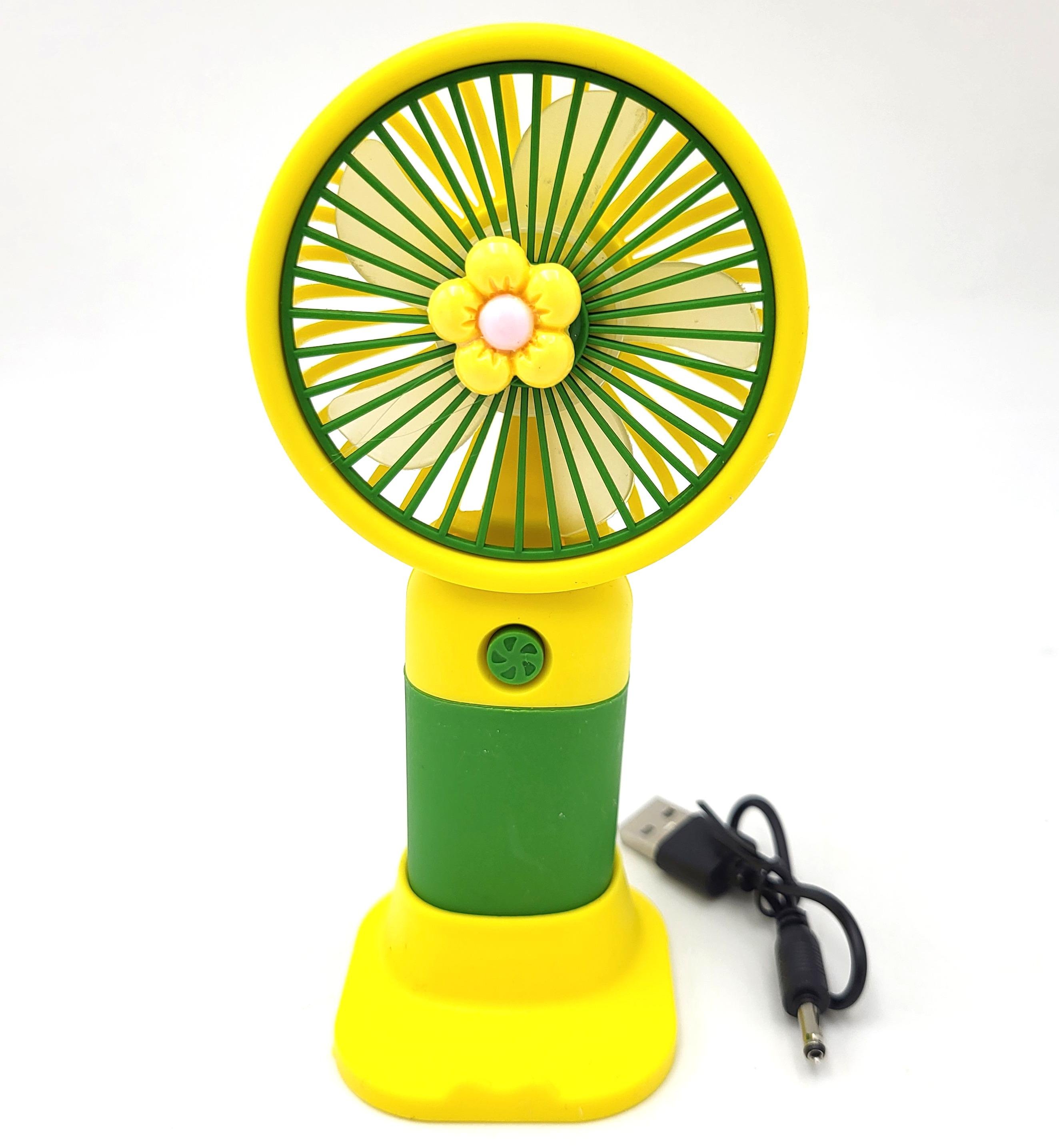 Вентилятор аккумуляторный Handy Mini Fan с индикацией LED мини с ручкой USB 10 см Желто-зеленый