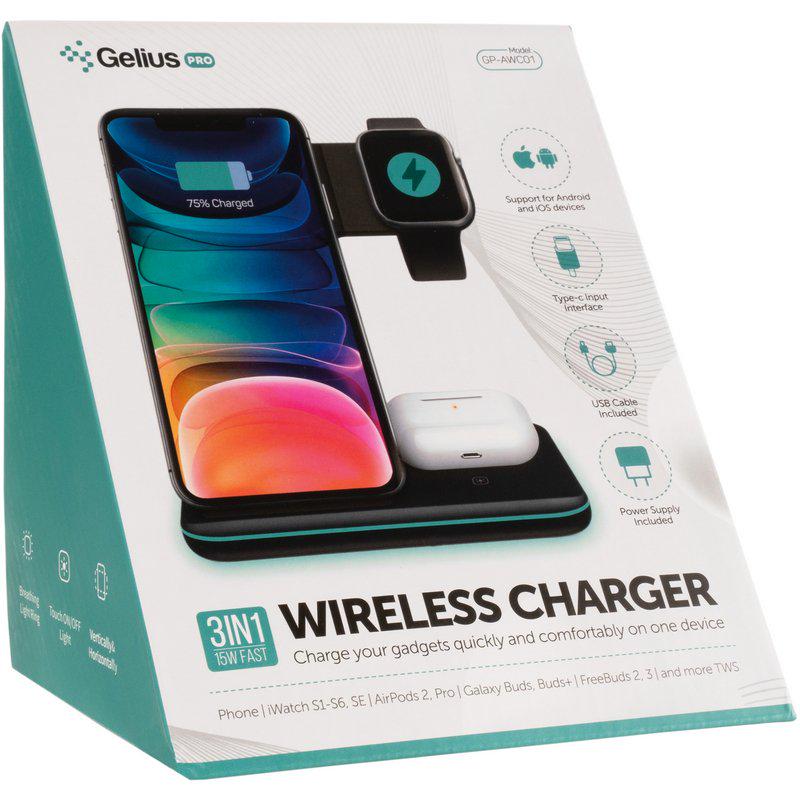 Зарядное устройство беспроводное Gelius Wireless Charger GP-AWC01 3в1 15W Black (58008) - фото 15