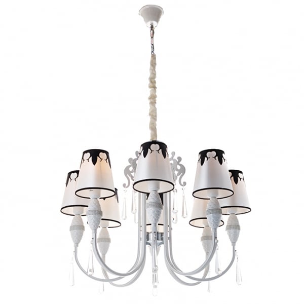 Люстра Flora на 8 абажуров Бело-черный (QL007/8)