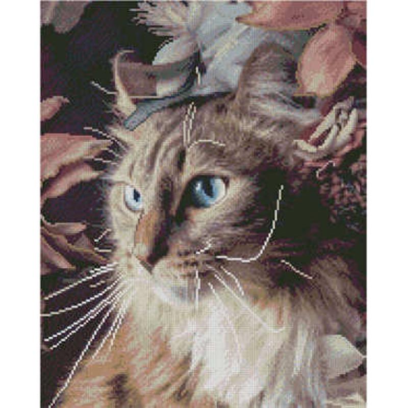 Алмазная мозаика Strateg Кот в цветах 40х50 см (L-070)
