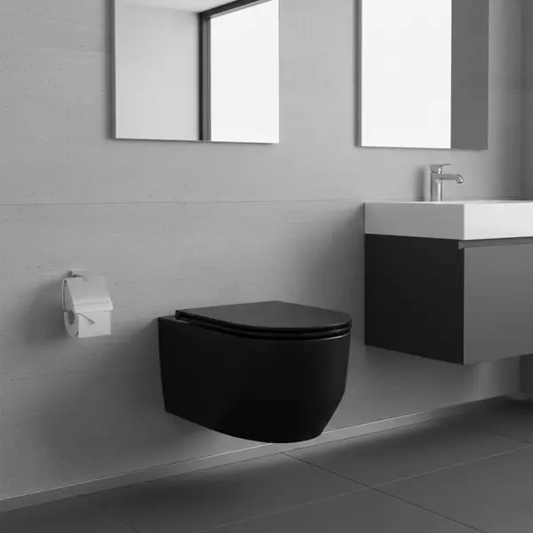 Унитаз подвесной Devit Art 3.0 3030140B безобедочный с крышкой Soft-Close Vortex Flush Черный матовый (35041628)