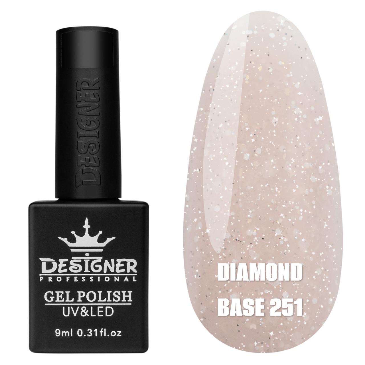 Цветная база с блестками Diamond base Дизайнер для ногтей с небольшим светоотражающим эффектом 9 мл 251