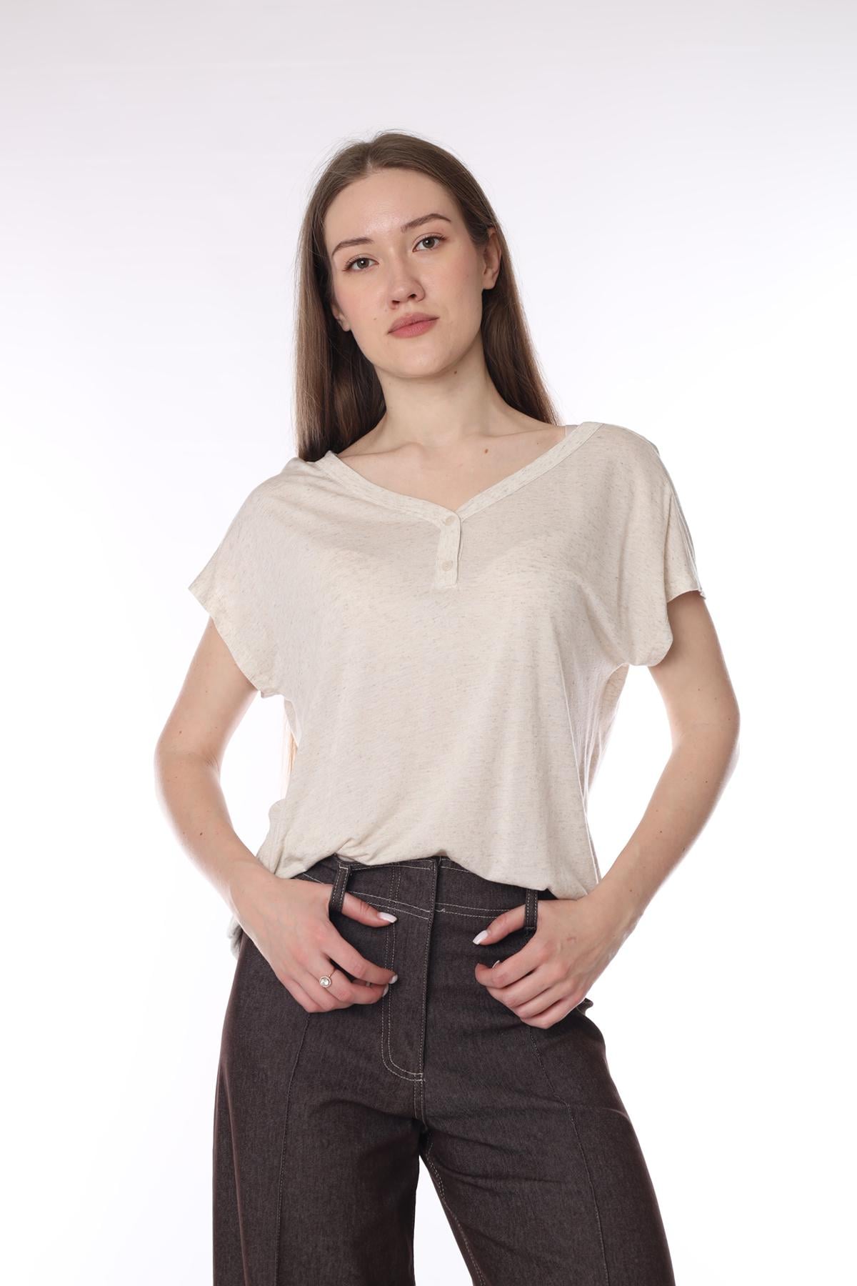 Футболка с коротким рукавом женская Yuki ЦБ-00292226 р. 44 Бежевый (SKT001306954)
