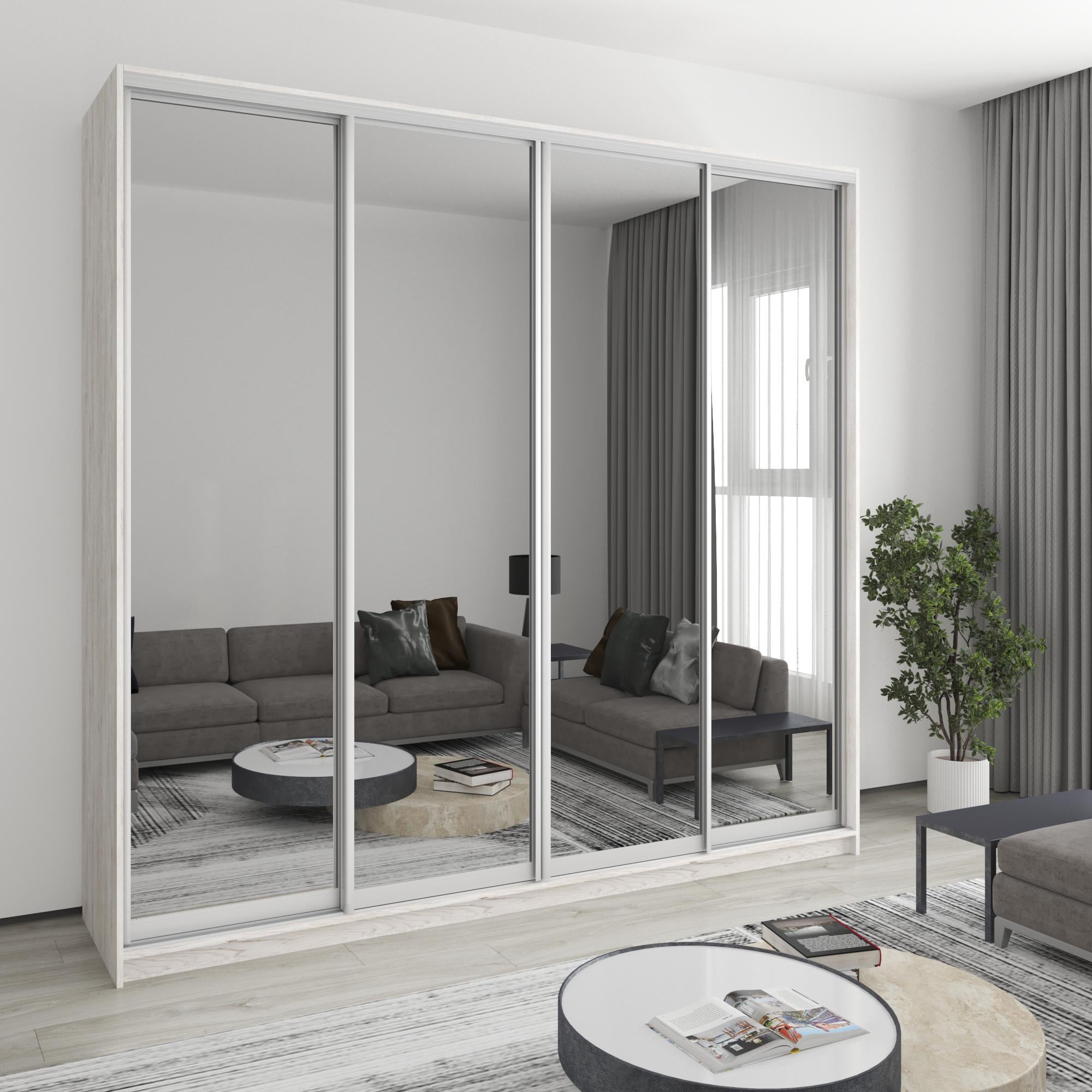 Шкаф-купе четырехдверный MebelStar Комбо AL 4 зеркала 250x60x240 см Аляска серый (MBS-13398) Шкаф-купе четырехдверный MebelStar Комбо AL 4 зеркала 250x60x240 см Аляска серый (MBS-13398)