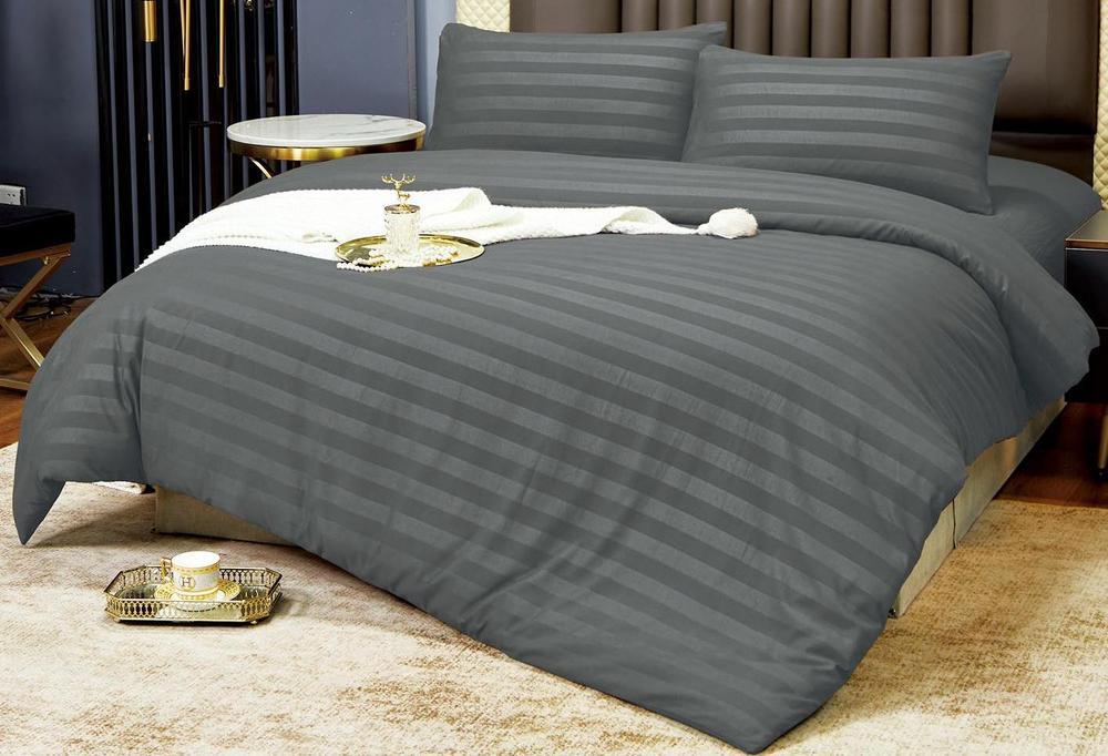 Комплект постельного белья Cotton home Colorful home двуспальный с простыней на резинке сатин страйп UT-24-18-20-6 Графитовый (DR010747)