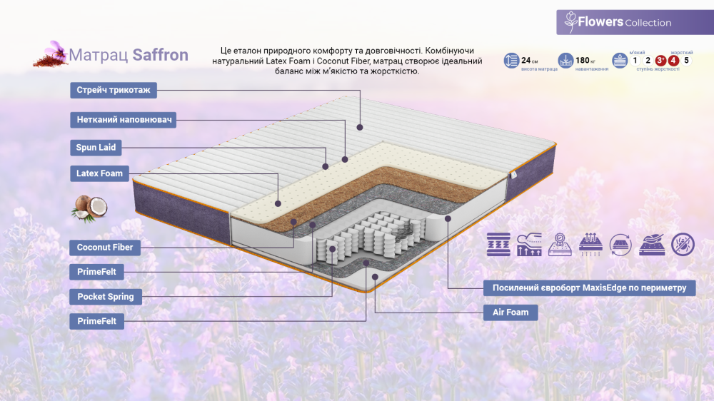 Матрас ортопедический Family Sleep Saffron Flowers 100x200 см (723140) - фото 2 Матрас ортопедический Family Sleep Saffron Flowers 100x200 см (723140) - фото 2