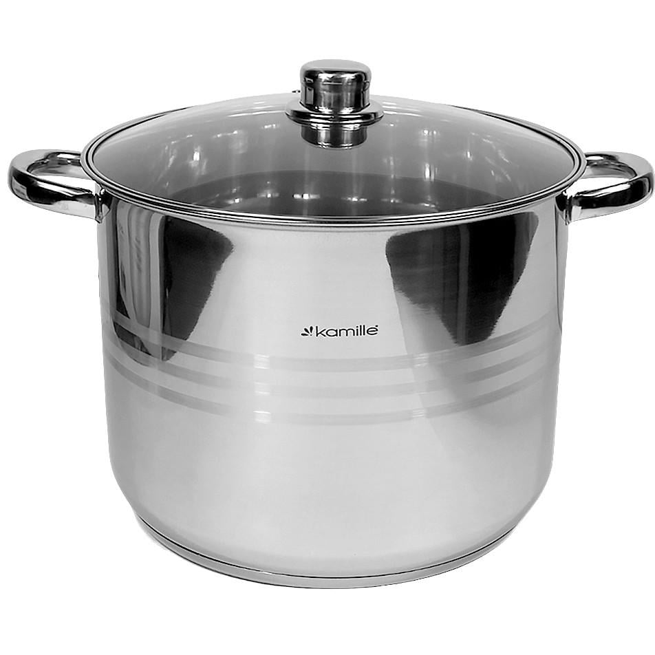 Каструля глибока Kamille КМ-5405 з нержавіючої сталі з мірною шкалою 13 л Сталевий (150-84-5405)