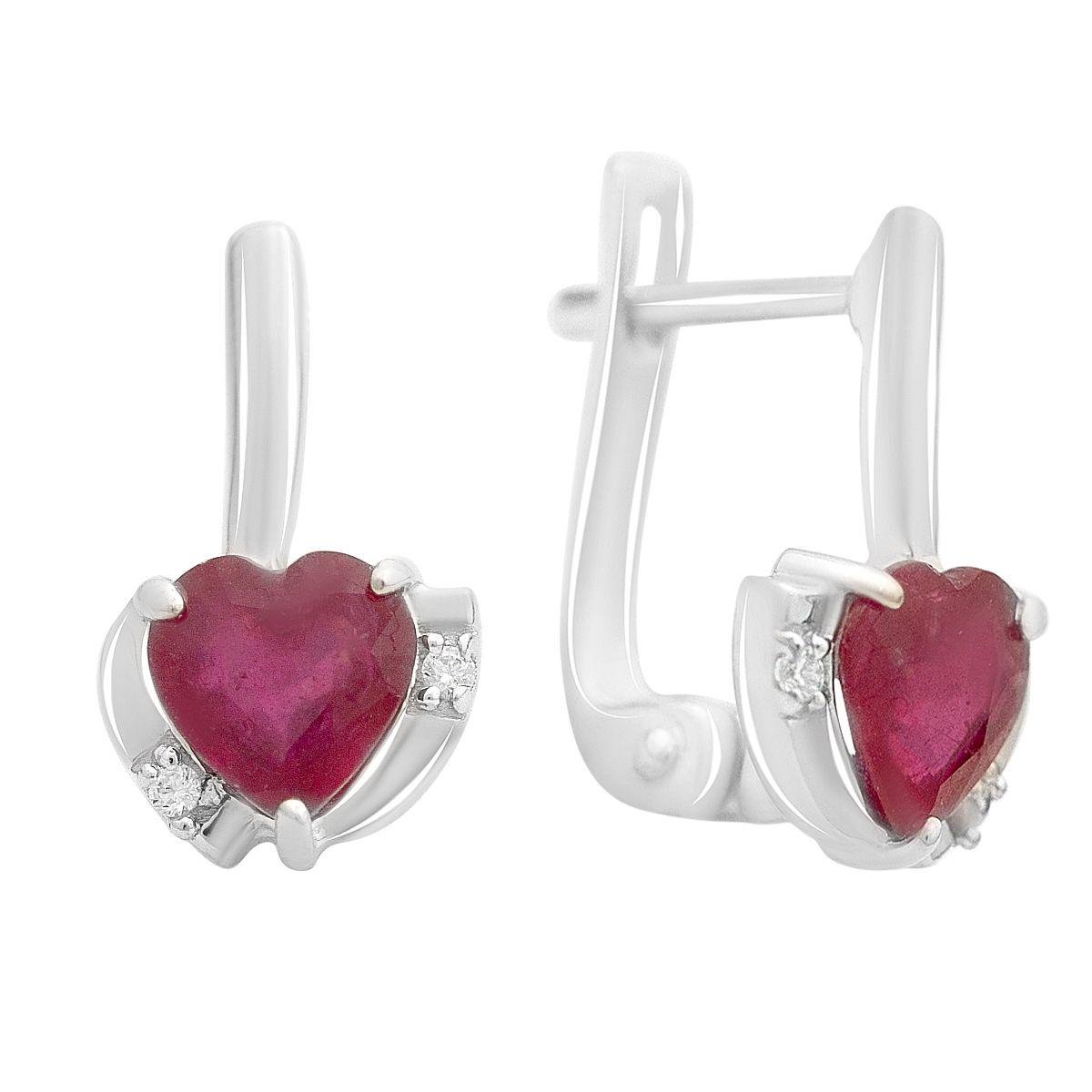 Серьги серебряные с натуральным рубином в форме сердца