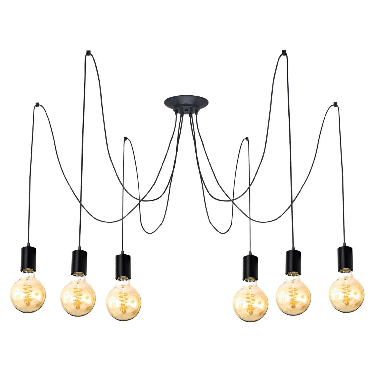 Люстра-Павук в стилі лофт на 6 ламп для ламп Едісона металевий патрон d 200 мм Чорний