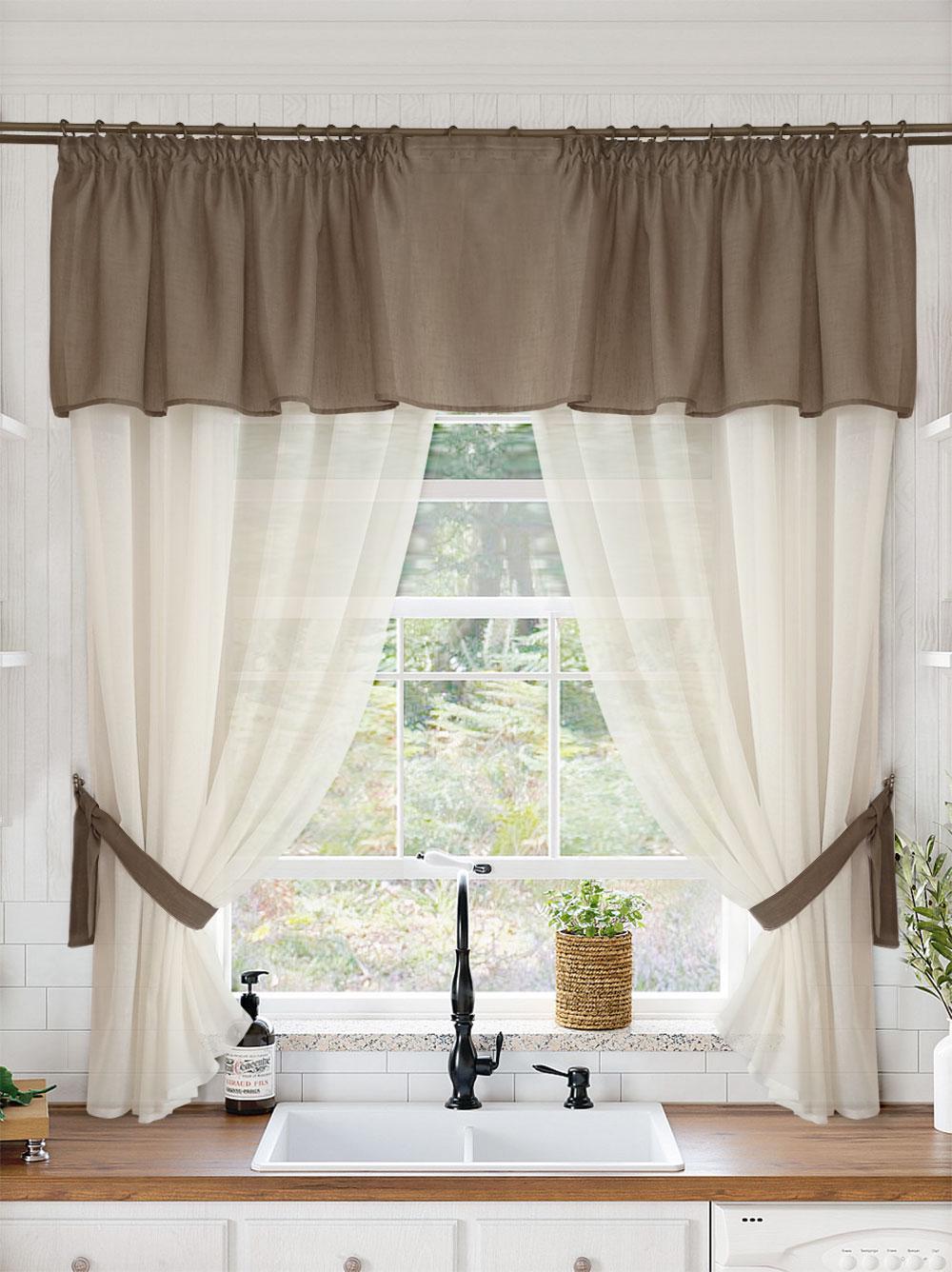 Комплект тюль на кухню Дублин лен 280х170 см 5 пр. Мокко/Молочный (Dublin 107-milk) - фото 1