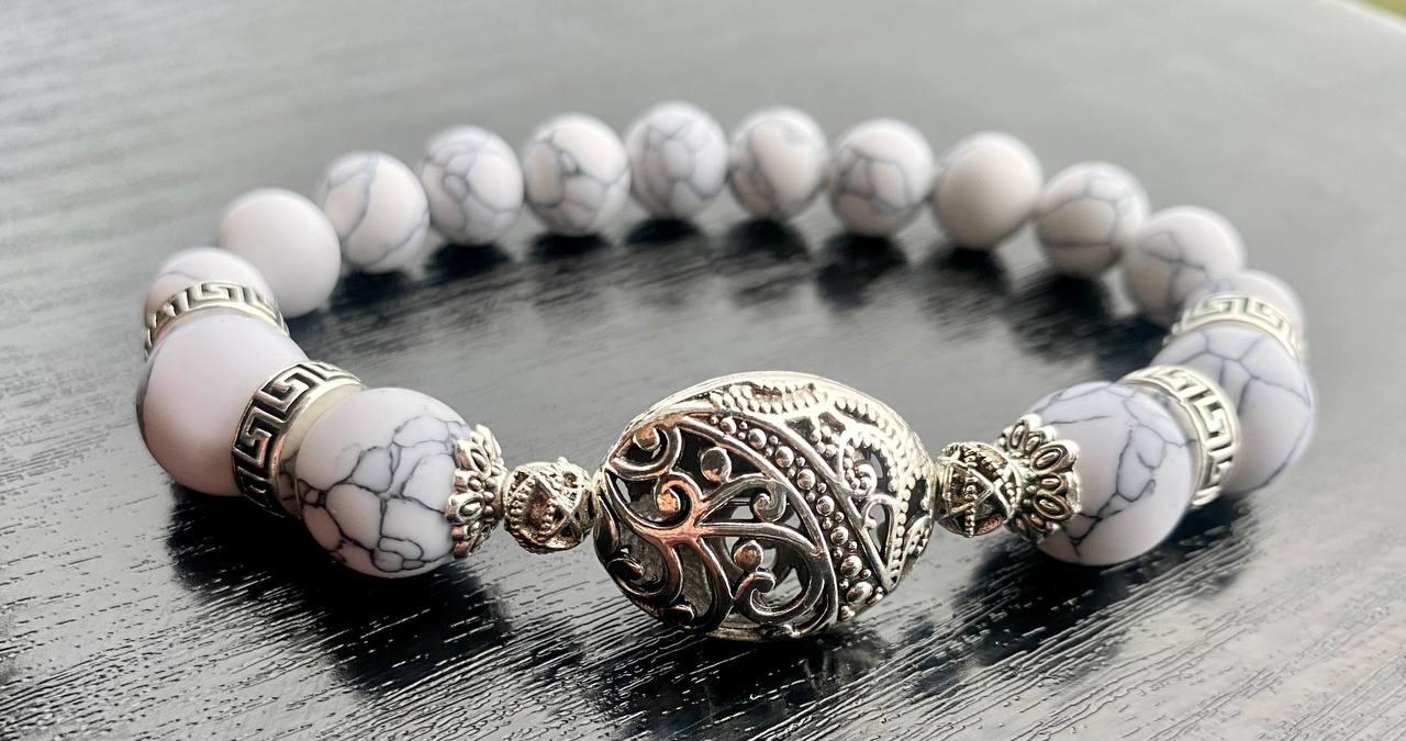 Браслет LITAURS из натурального камня говлит и металлическими вставками М 15-17 см (241208) - фото 4