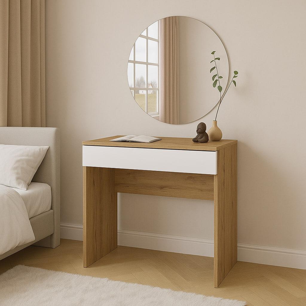 Туалетный столик New and Classic с круглым зеркалом 750x700x450 мм Дуб тахо/Белый (ТЗ-софт-7)