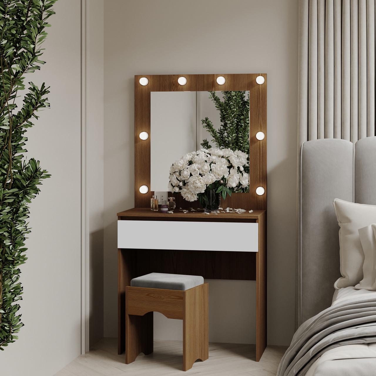 Туалетний столик New and Classic із квадратним дзеркалом 1600х800х400 мм Дуб родос/Білий (ТЗ-Лайт 1-10) - фото 2 Туалетний столик New and Classic із квадратним дзеркалом 1600х800х400 мм Дуб родос/Білий (ТЗ-Лайт 1-10) - фото 2