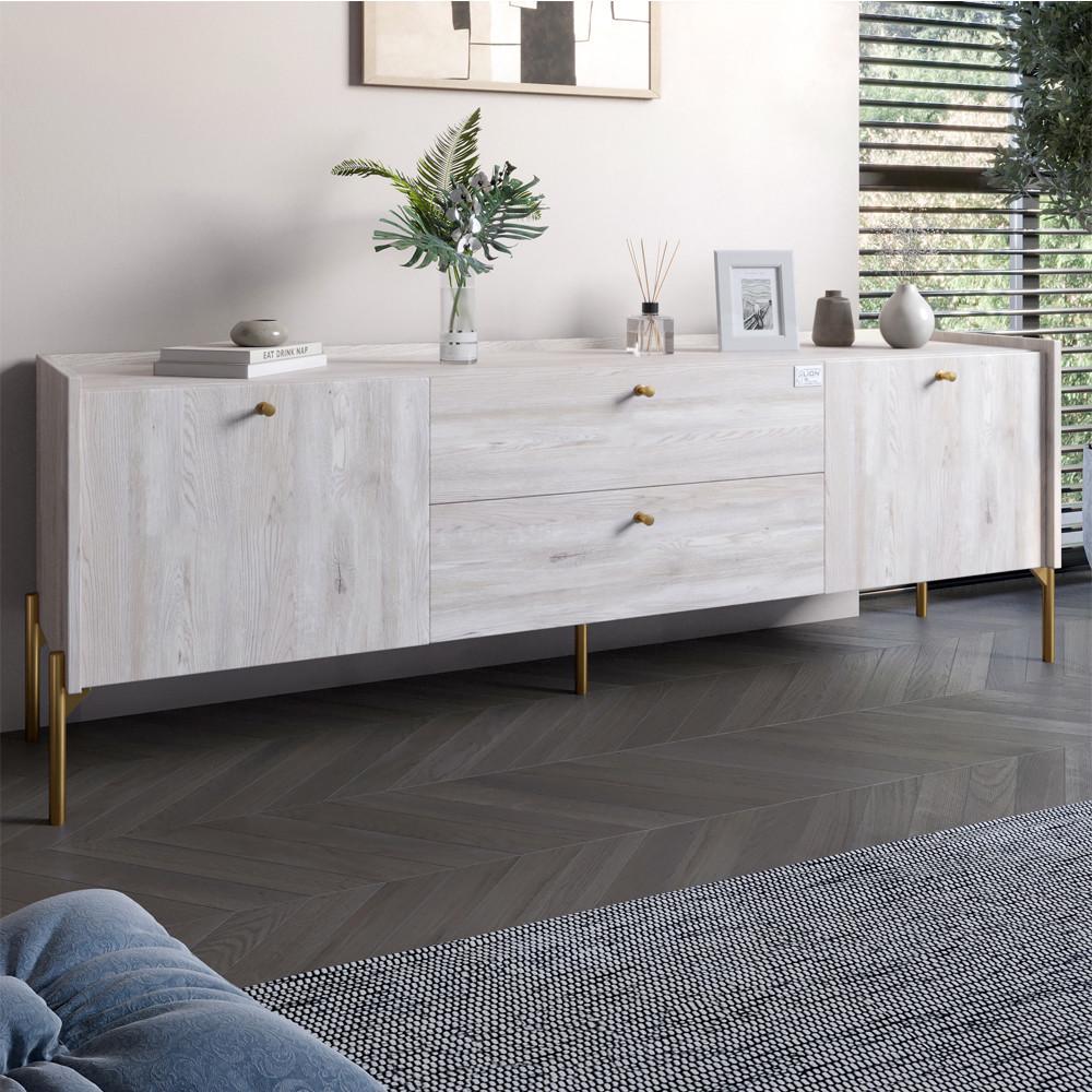 Тумба под телевизор с ящиками Lion Wood с золотыми ножками 180х50х40 см Самоа Дымчатый (Lion-043120)