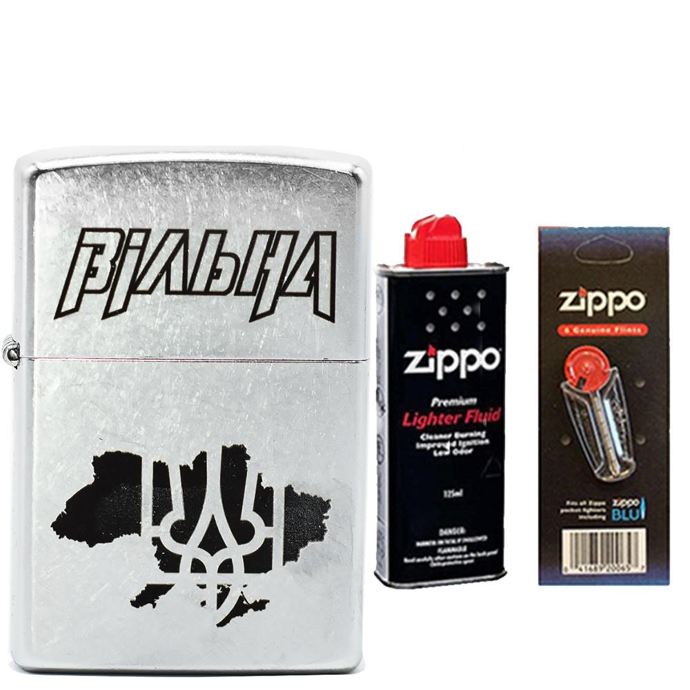 Зажигалка ZIPPO 207 V Classic Street "Вільна" Chrome бензин/кремни