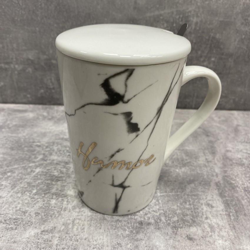 Чашка Olens O8030-81 Humor з кришкою керамічна з ложкою 375 мл - фото 4