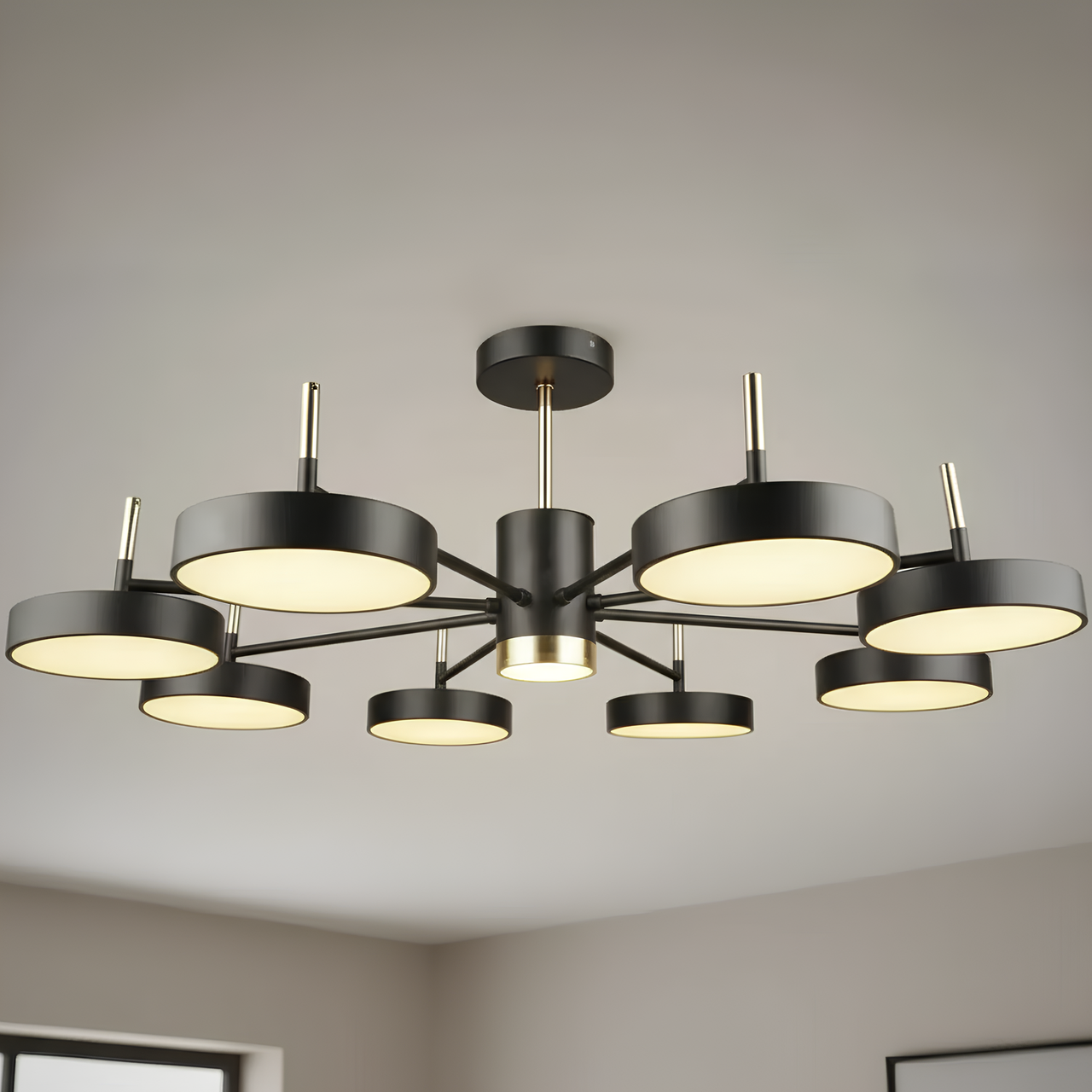 Люстра светодиодная Sirius 102W с металлическим каркасом 3000-6500K Черный/Золотой (B N4192/8 BK+FGD)