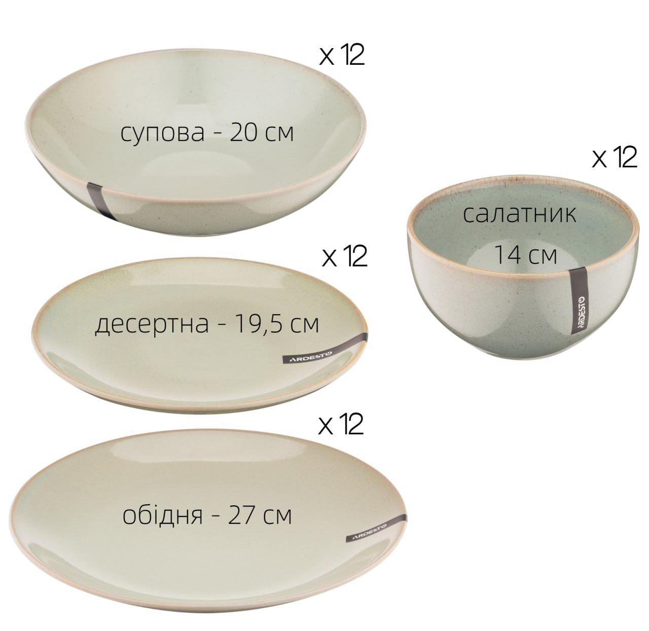 Сервиз столовой посуды Ardesto Lecco 48 предметов на 12 персон Пастельный зеленый - фото 2 Сервиз столовой посуды Ardesto Lecco 48 предметов на 12 персон Пастельный зеленый - фото 2