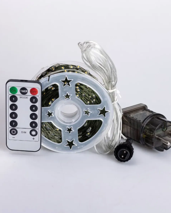 Гирлянда роса на катушки на USB с пультом и 8 режимами 20 LED 200 м на зеленой проводе Теплый свет (FC25004)