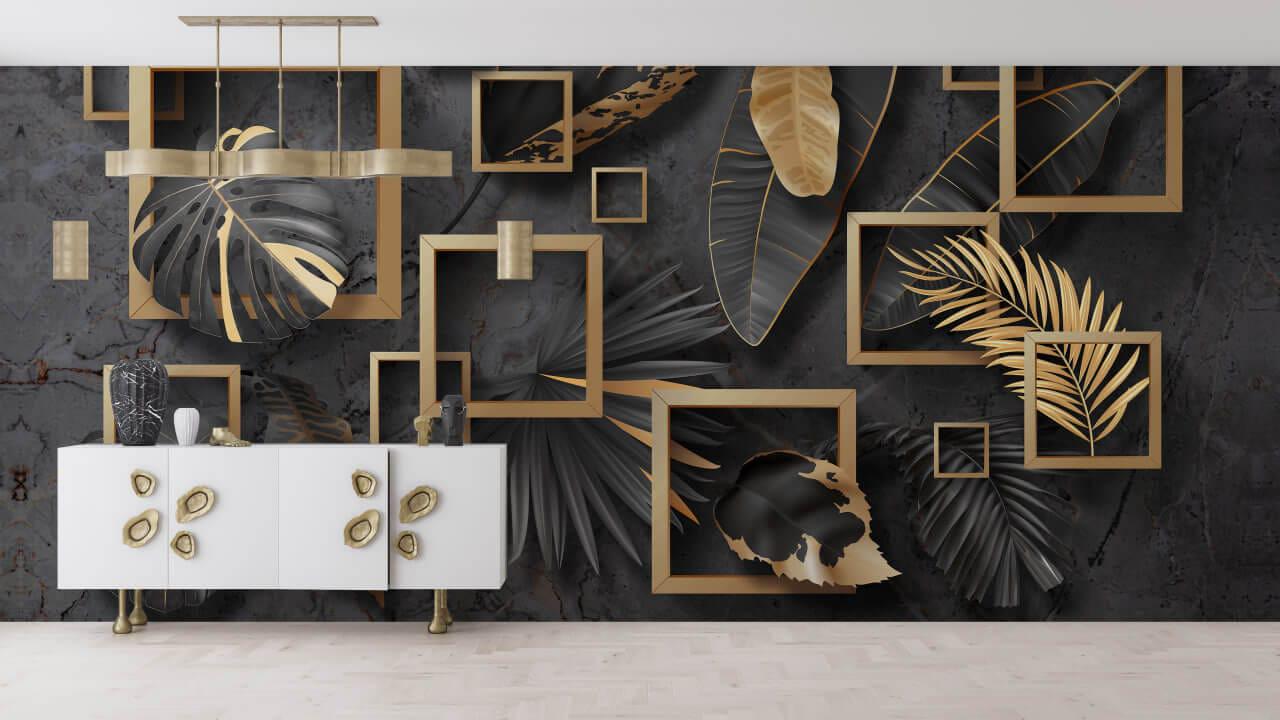 Фотошпалери флізелінові Styleo Print-walls 3D Позолочене листя 043 350х270 см (Pw-043/3)