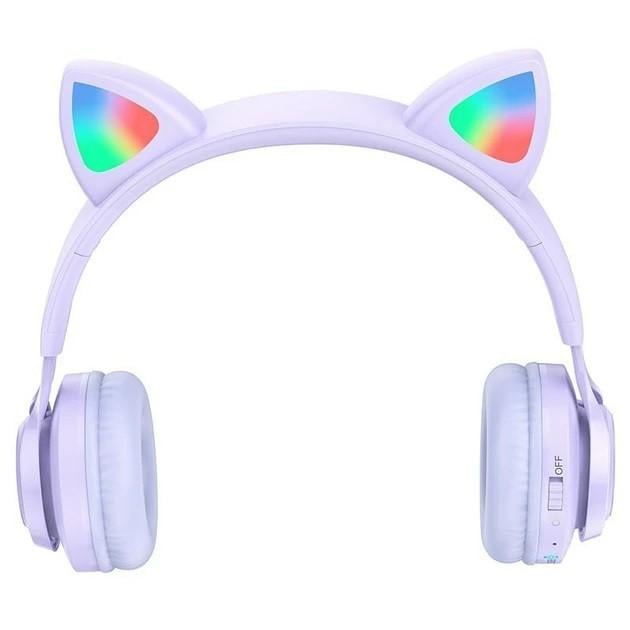 Навушники бездротові дитячі Hoco W39 Cat Ear з вушками Бузковий - фото 2