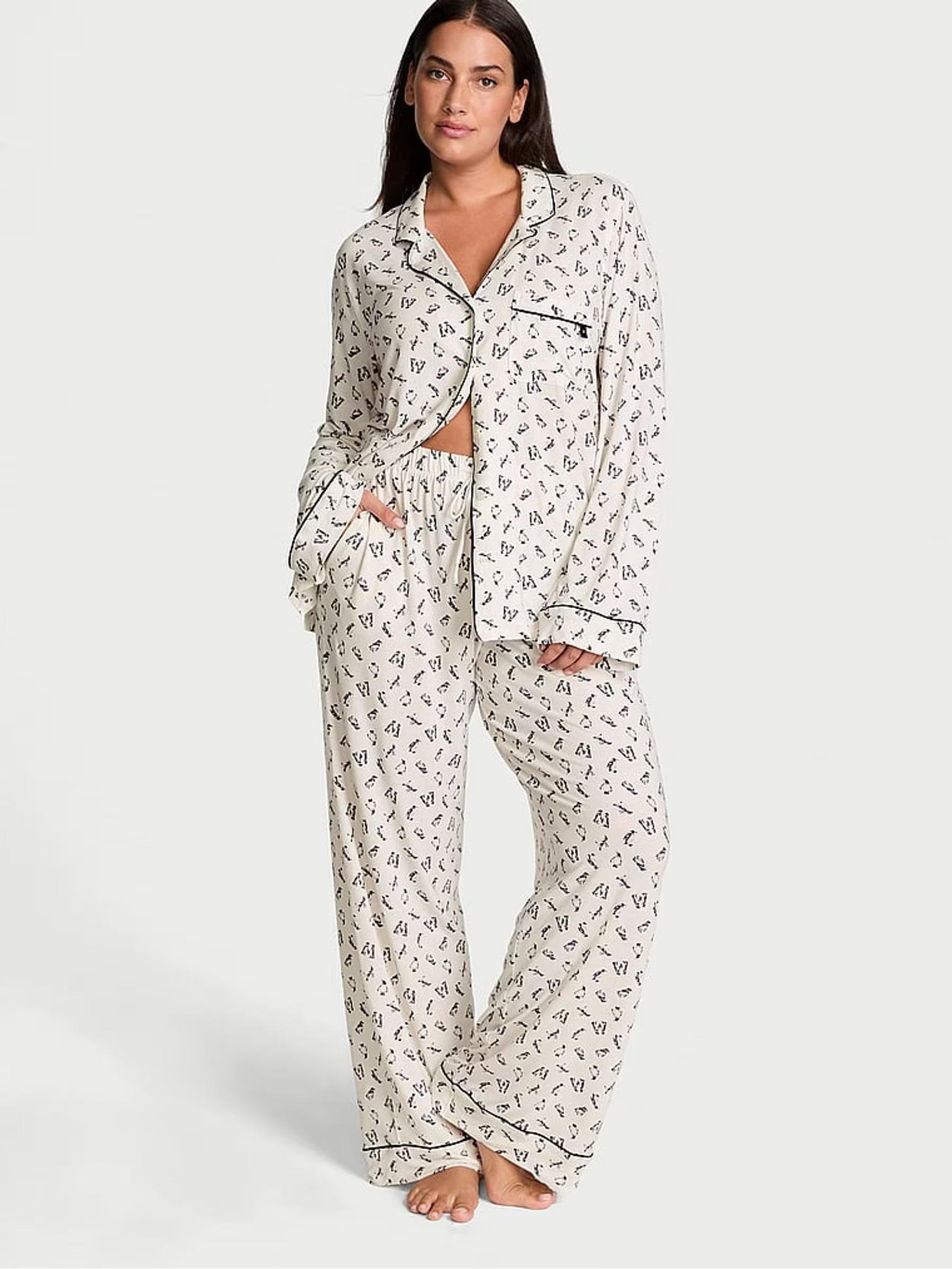 Піжама модал сорочка/штани Victoria's Secret Modal Coconut White Merry Penguins Modal Long Pyjama Set Regular L Білий (26811552D)