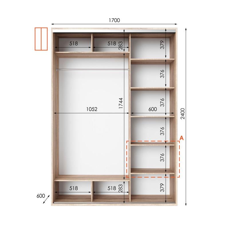 Шафа-купе Idea серія 1 дзеркало 170х45х240 см Дуб сонома (1119) - фото 2