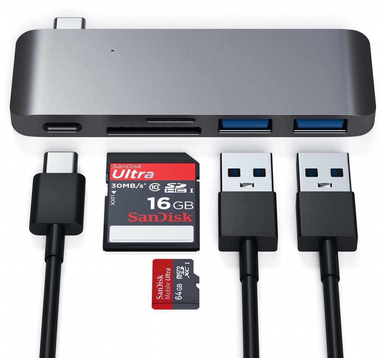 Хаб-адаптер Satechi Type-C USB 3.0 Passthrough Hub, Space Gray(ST-TCUPM) - фото 5