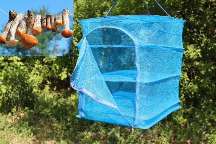 Сітка-сушарка підвісна для сушіння риби фруктів овочів грибів 3 яруси 35х35х65 см Синій (Е051543) - фото 8