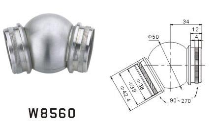 Соединитель нержавеющий шарнирный для перил 42,4 мм для использования на повороте 9-270° (W8560) - фото 2