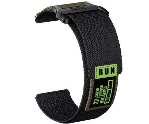 Ремешок Nylon Run для смарт-часов Garmin Instinct E с универсальным креплением 20 мм Зеленый с черным
