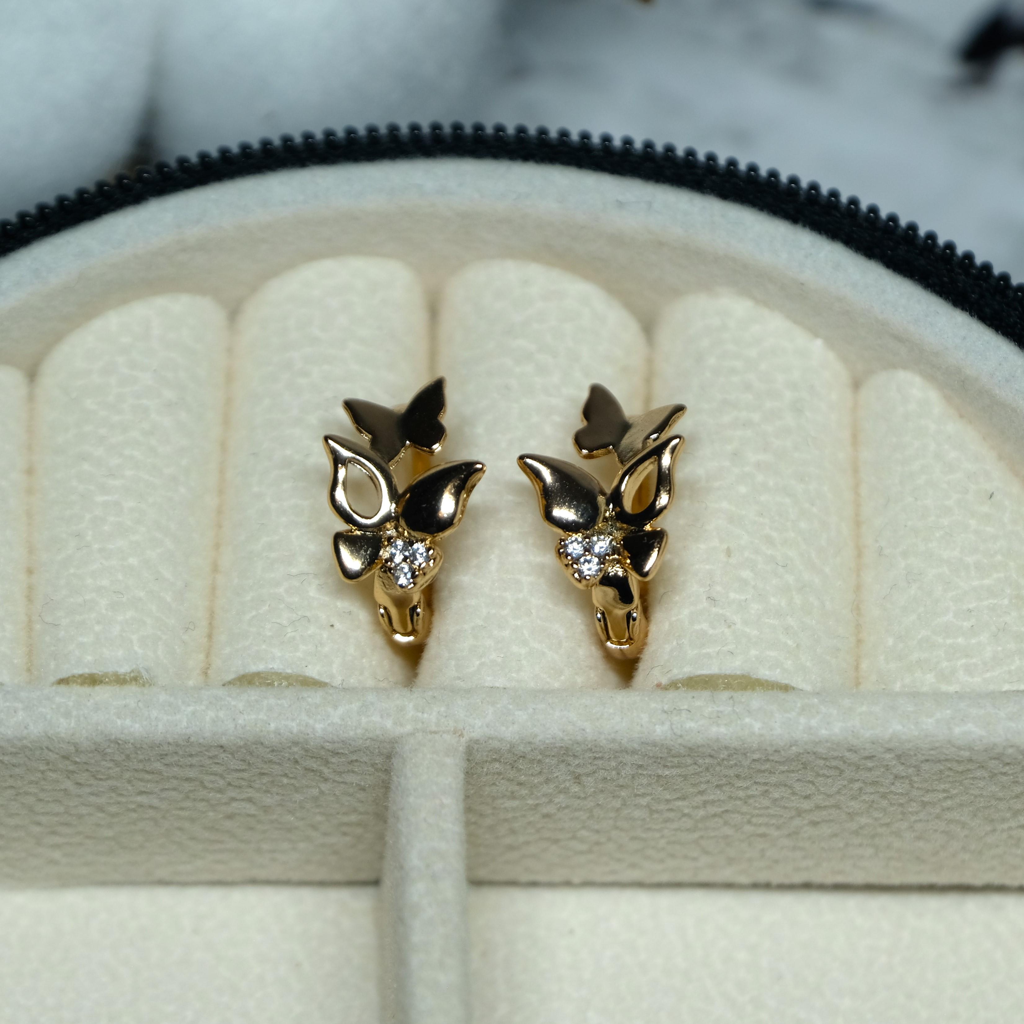 Сережки-кольца Xuping Jewerly бабочки с белым цирконом из медицинского сплава 15х9 мм (XC-2676)