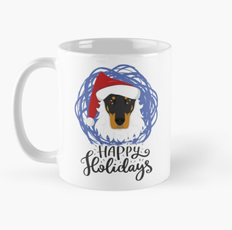Чашка керамическая с принтом Happy holidays Доберман новогодний 330 мл Белый