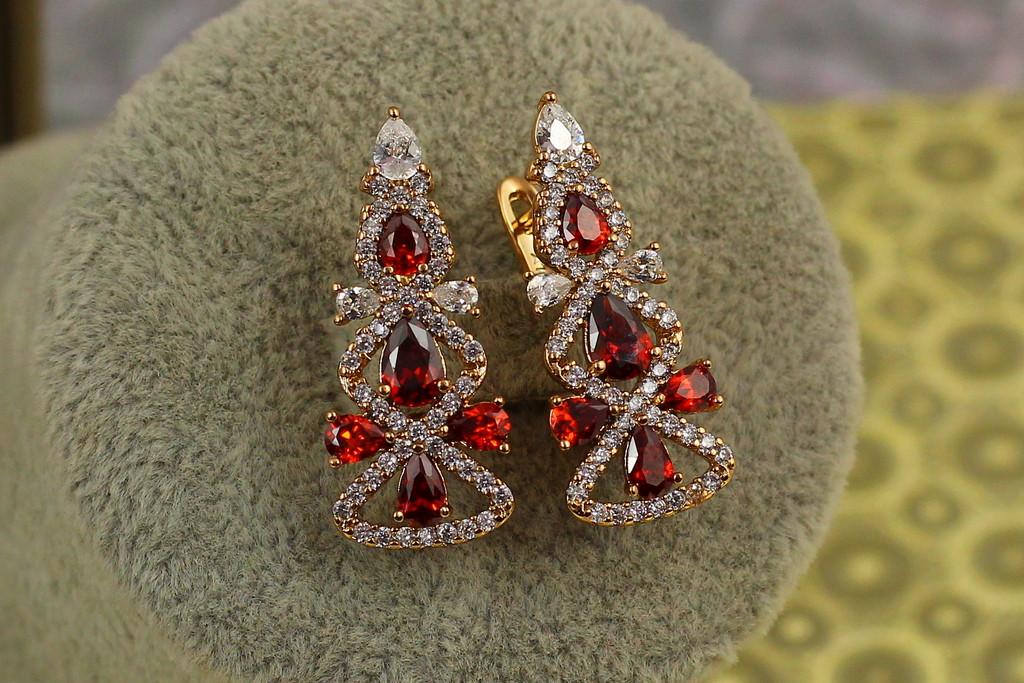 Серьги Xuping Jewelry Елочка с красными камнями 2,7 см Золотистый (2228556871)