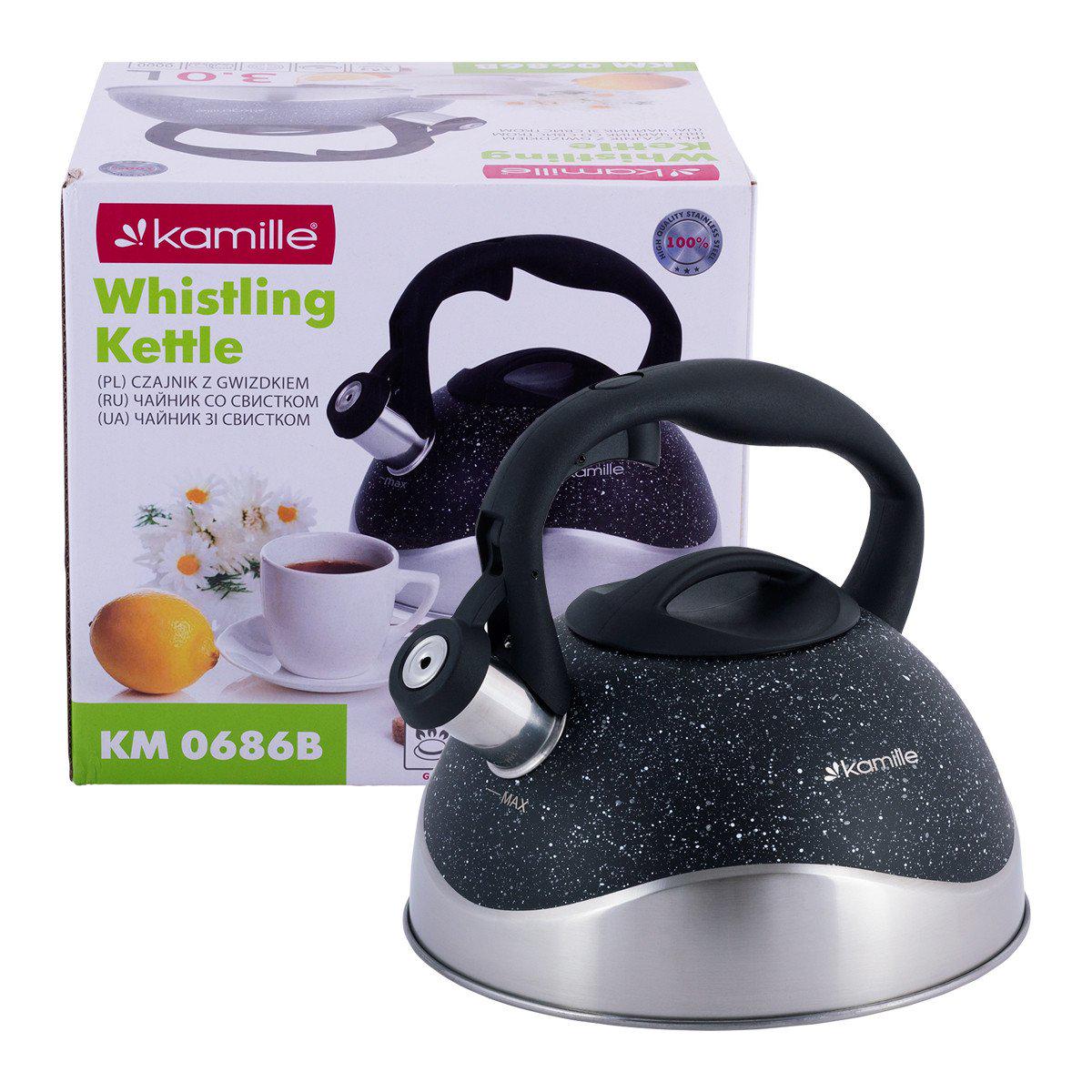 Чайник Kamille 2,8 л со свистком Черный KM-0686B