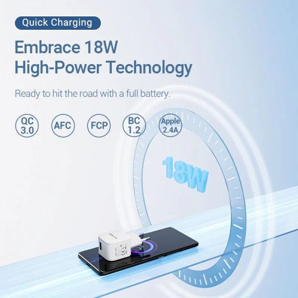 Адаптер питания Vention 1xUSB 18W QC3.0 FEKW0-EU Белый (617577) - фото 3 Адаптер питания Vention 1xUSB 18W QC3.0 FEKW0-EU Белый (617577) - фото 3