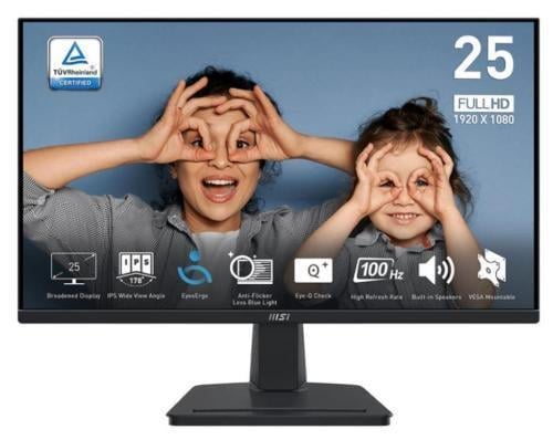 Монитор MSI PRO MP251 WLED 24,5" IPS 1920x1080 16:9 1 мс 100 Гц 300 кд/м2 1300:1 HDR400 178°/178° VGA/HDMI Черный