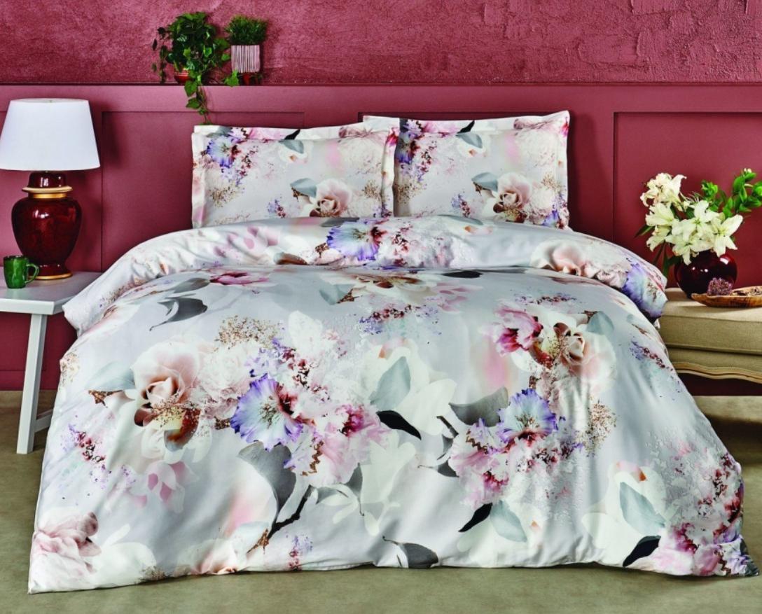 Постельное белье TАС Evander gri v02 Сатин Евро Серый