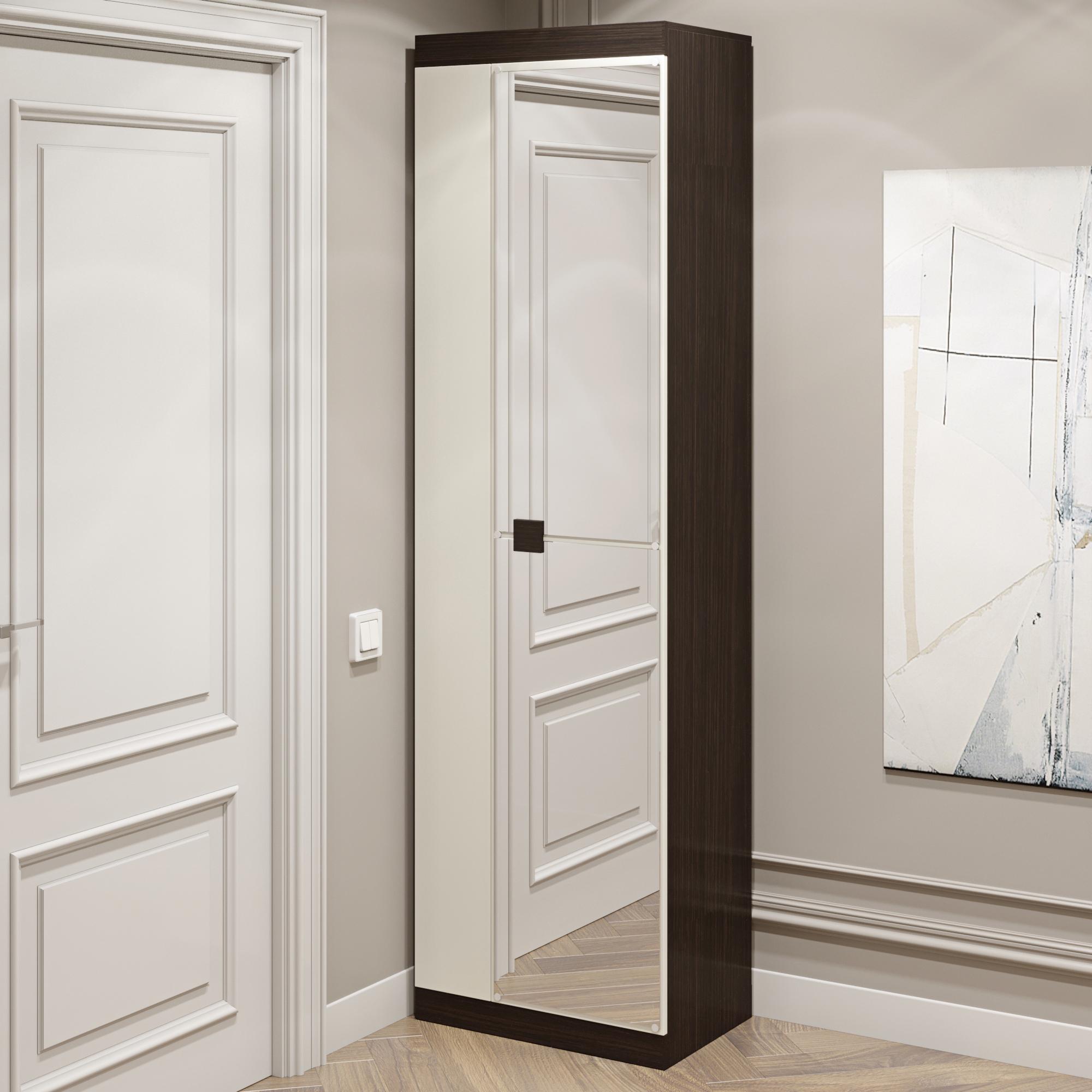 Шкаф распашной Эверест Соната-600 с зеркалом Венге темный/Белый (EVR-2635) - фото 2