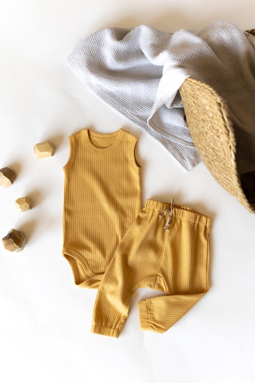 Комплект для малыша боди майка и штанишки интерлок рубчик 62 см Горчичный (2683772647)