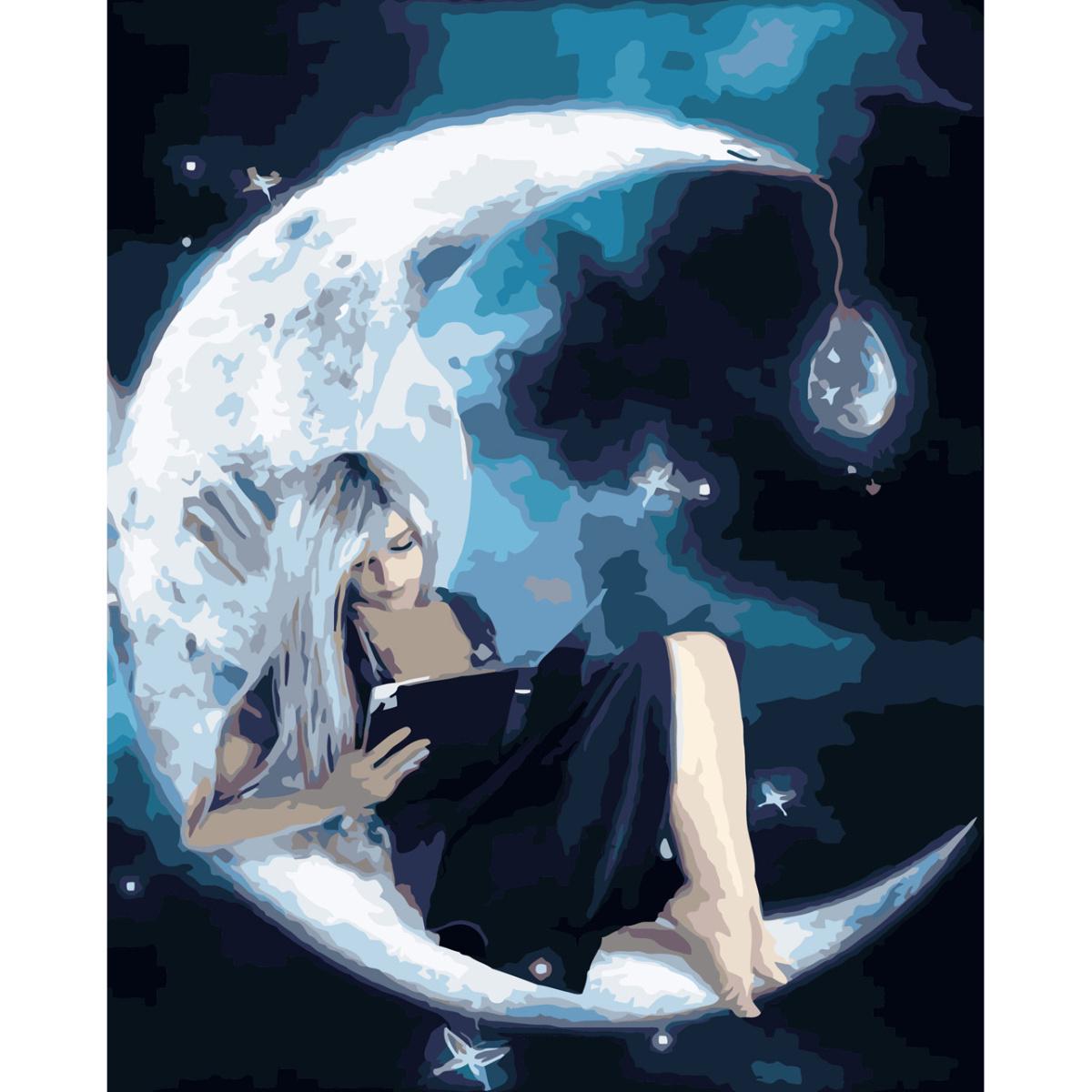 Картина по номерам Strateg Премиум Уединение на луне с лаком 30х40 см (SS-6501)