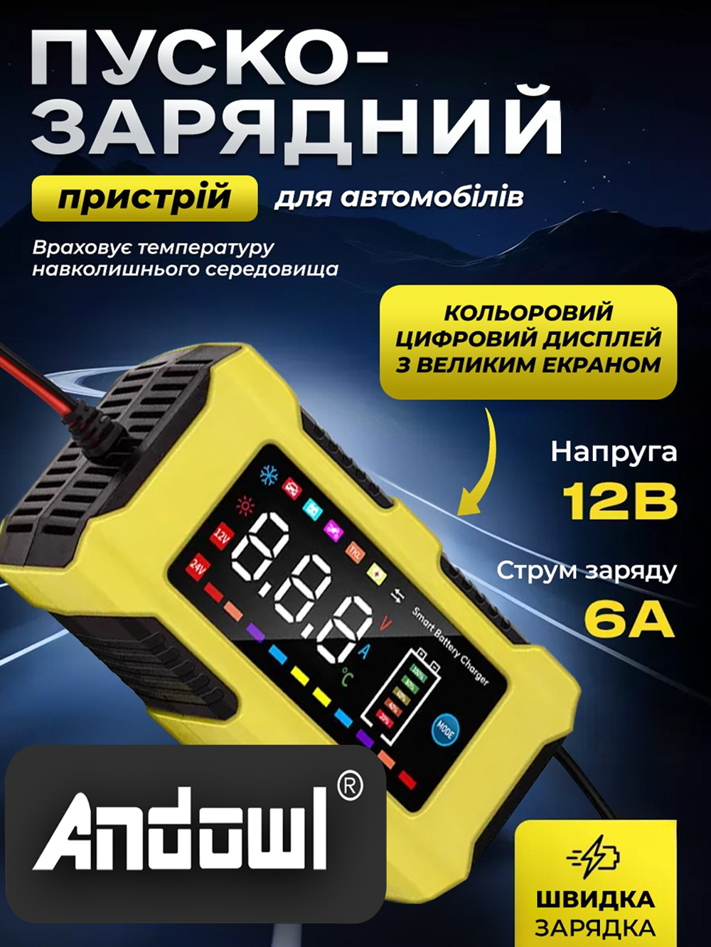 Пристрій зарядний Andowl автомобільний 12 В/6 А Q-DP8812Х1 Чорний (eadfdb34) - фото 2 Пристрій зарядний Andowl автомобільний 12 В/6 А Q-DP8812Х1 Чорний (eadfdb34) - фото 2