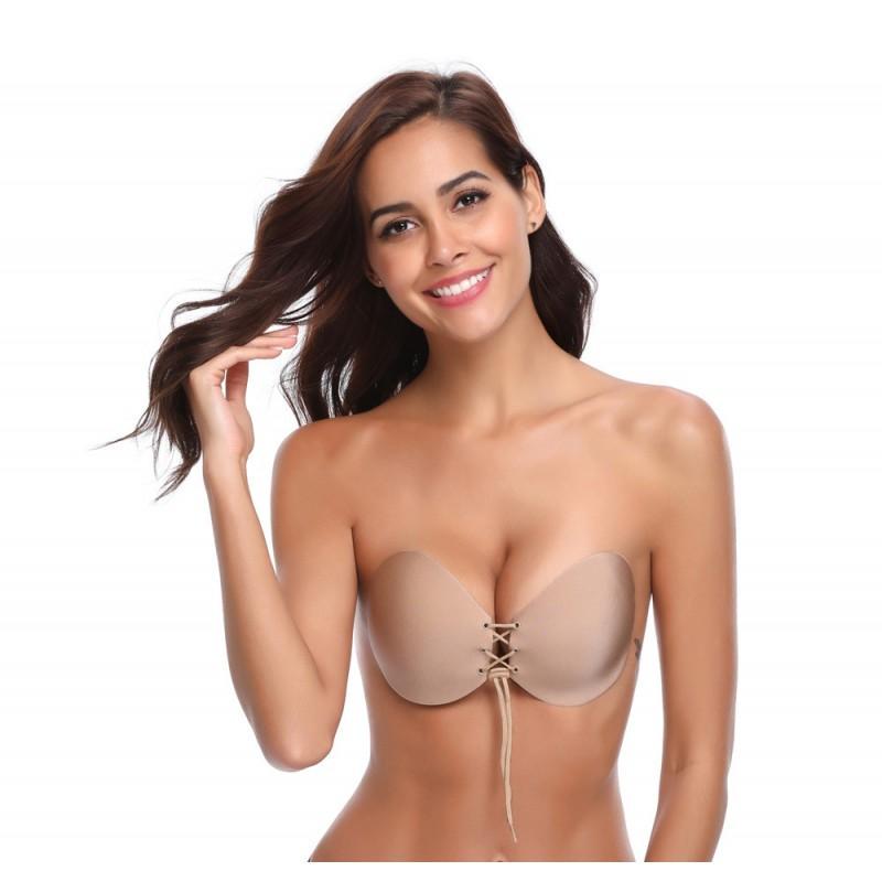 Невидимый силиконовый бюстгальтер для декольте Fly Bra Beige на шнуровке р. В Бежевый - фото 3